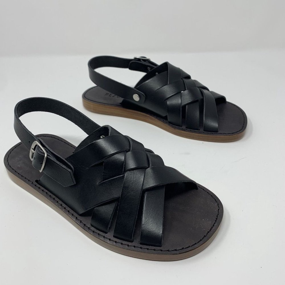 Re/Done 90S Fisherman‎ 293-17W9FSHS Slingback Sandal Women 6 Black Leather S0433